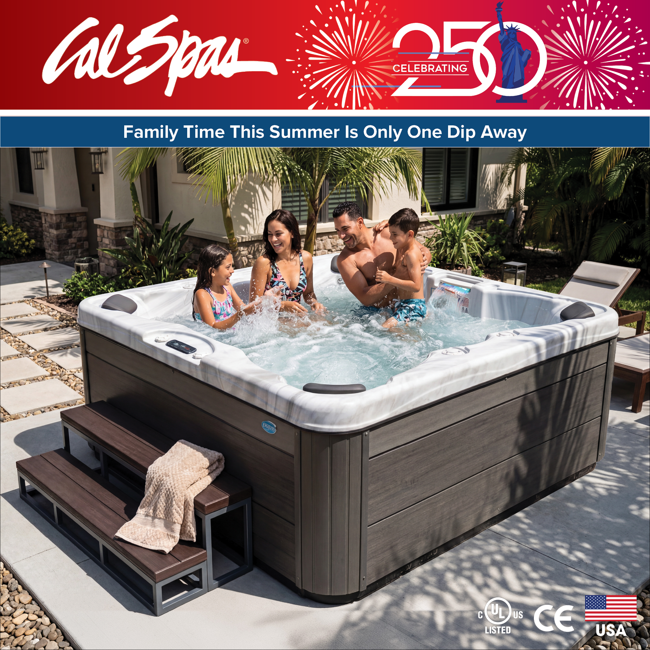 Calspas hot tub being used in a family setting - Savannah